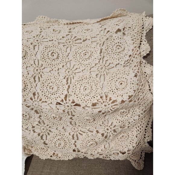Lace Crochet Vintage Pillow Case Tan/Beige Authentic Shabby Chic Bedroom Accent - Picture 8 of 10